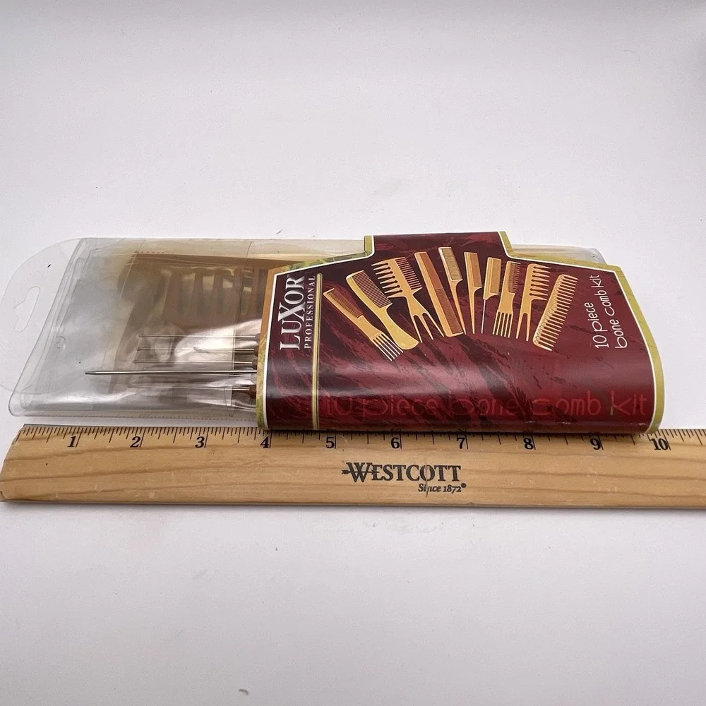 Vtg Luxor Bone Comb Kit Picks Brown w/ Storage Case *Missing 3* (Not Real Bones)